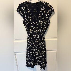Massimo Dutti black floral wrap classic women’s dress 48 6 s small